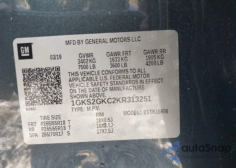 2019 GMC Yukon Xl Slt from USA, damaged, VIN 1GKS2GKC2KR313251